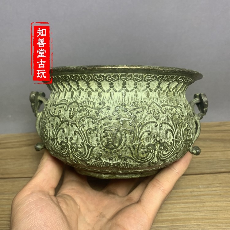特價古玩銅器收藏 仿古青銅器聚寶盆擺件家居店鋪辦公室桌面飾品-細節圖7