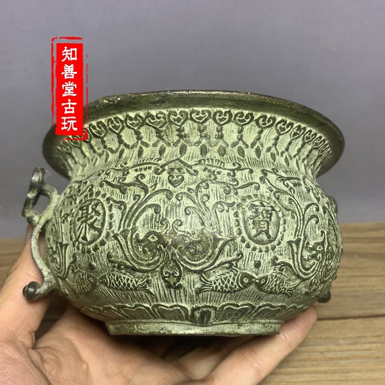 特價古玩銅器收藏 仿古青銅器聚寶盆擺件家居店鋪辦公室桌面飾品-細節圖8