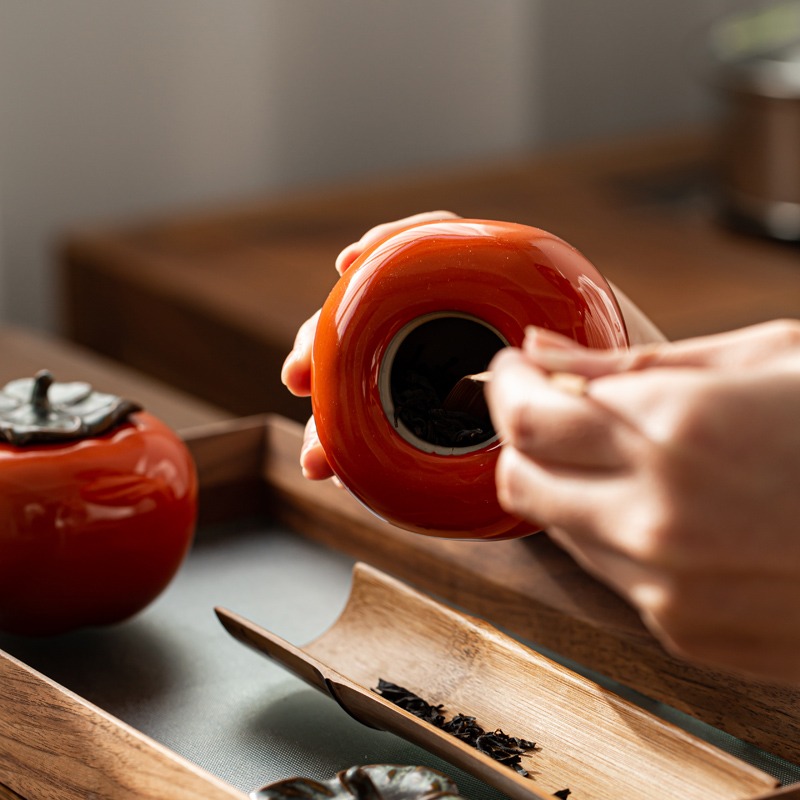 西紅柿子茶葉罐陶瓷創意個性時尚迷你旅行便攜小號密封罐-細節圖3