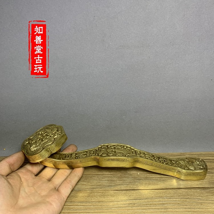 特價仿古純銅龍鳳呈祥如意擺件招財納福家居裝飾工藝禮品古玩收藏-細節圖5