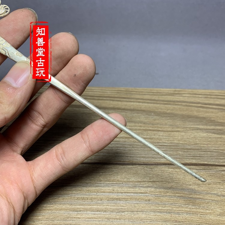 古玩雜項仿藏銀孔雀發簪古代銀簪子發簪古代頭飾發飾精美發簪子-細節圖7
