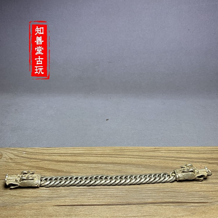仿古古玩銅器復古收藏男士龍頭裝飾品精美 銅鍍銀龍頭手鏈-細節圖4