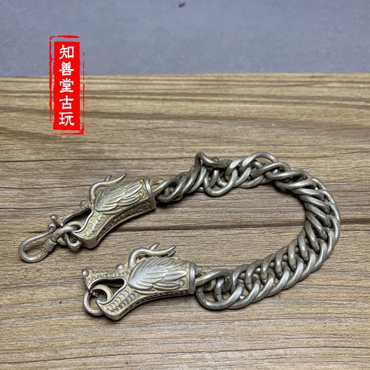 仿古古玩銅器復古收藏男士龍頭裝飾品精美 銅鍍銀龍頭手鏈-細節圖6