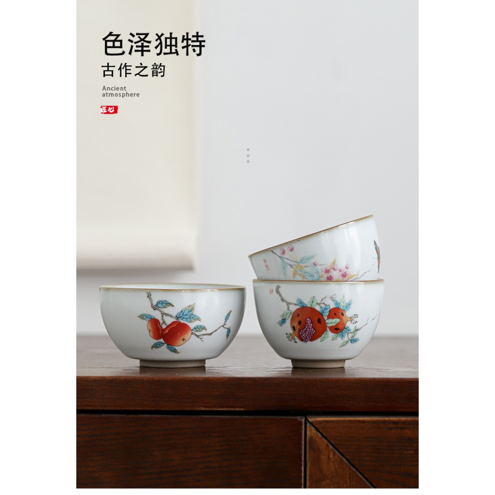 國風汝窯功夫茶杯套裝家用手繪高檔景德鎮陶瓷主人品茗杯單杯開片-細節圖8