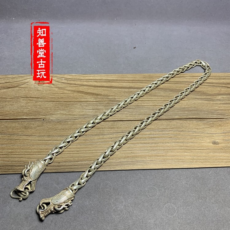 做舊古玩雜項白銅仿老銀精緻項鏈龍頭手鏈男士復古懷舊做舊工藝品-細節圖4