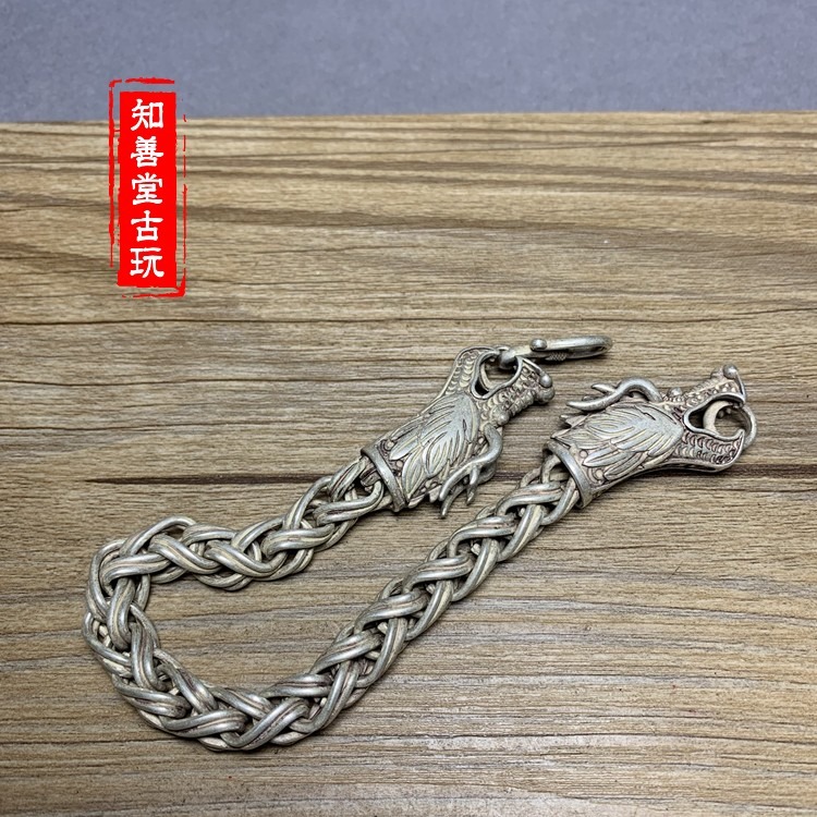仿古白銅鎏銀手串龍頭手鏈鎖邊龍形手串鏈子手圈復古手把件-細節圖3