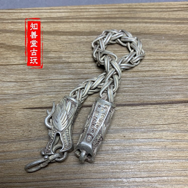 仿古白銅鎏銀手串龍頭手鏈鎖邊龍形手串鏈子手圈復古手把件-細節圖7