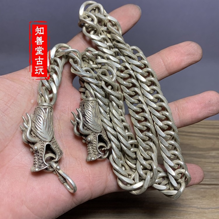 仿古仿銀霸氣男款藏銀項鏈大項鏈復古龍骨粗項鏈男式藏銀白銅項鏈-細節圖2