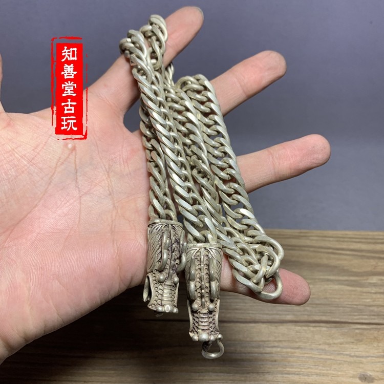 仿古仿銀霸氣男款藏銀項鏈大項鏈復古龍骨粗項鏈男式藏銀白銅項鏈-細節圖7