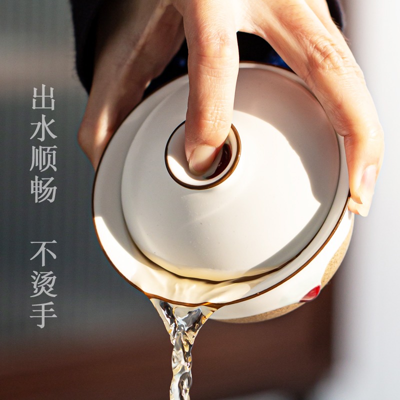 粗陶三才蓋碗單個防燙日式復古泡茶小蓋碗陶瓷不燙手蓋碗茶杯套裝-細節圖3