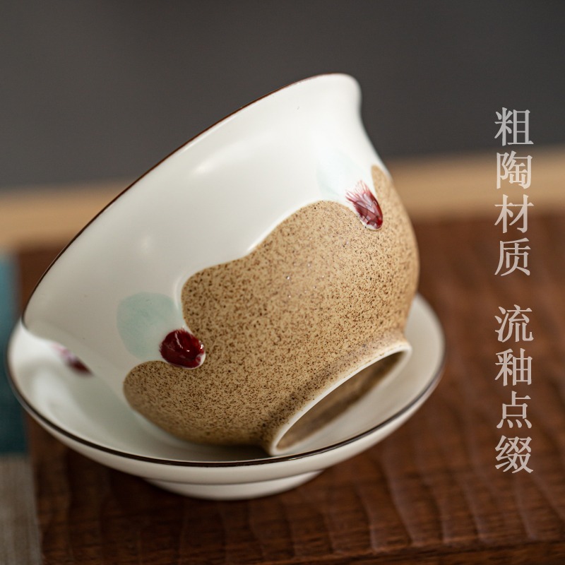 粗陶三才蓋碗單個防燙日式復古泡茶小蓋碗陶瓷不燙手蓋碗茶杯套裝-細節圖4
