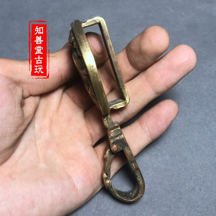 知善堂 仿古古玩黃銅純銅毛主席皮帶扣鑰匙扣掛飾 男款偉人像腰掛-細節圖6