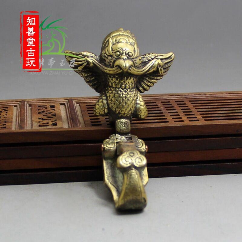 知善堂 仿古古玩黃銅純銅老鷹皮帶扣鑰匙扣掛飾 男款招財雄鷹腰掛-細節圖6
