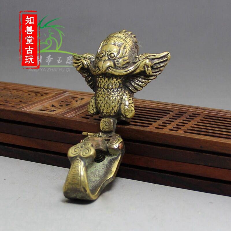 知善堂 仿古古玩黃銅純銅老鷹皮帶扣鑰匙扣掛飾 男款招財雄鷹腰掛-細節圖8