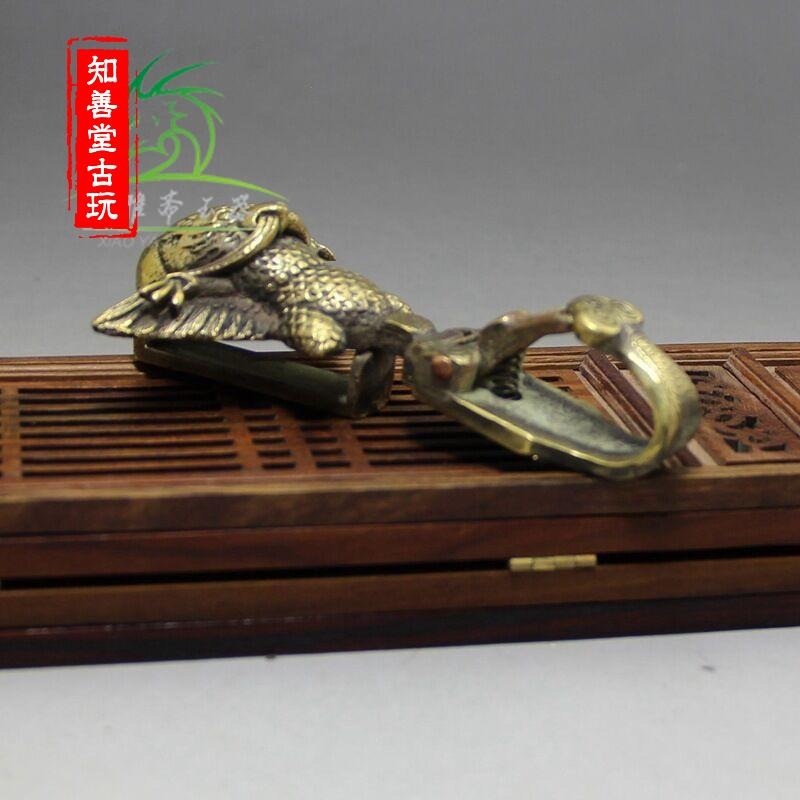 知善堂 仿古古玩黃銅純銅老鷹皮帶扣鑰匙扣掛飾 男款招財雄鷹腰掛-細節圖9