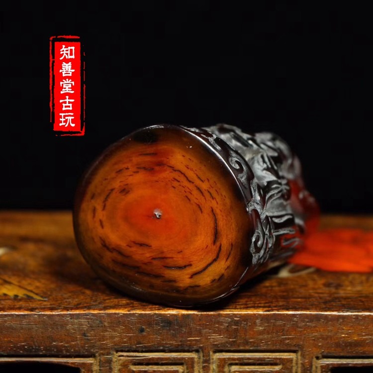 古玩收藏?牛角手把件仿古包漿老牛角工藝禮品精雕福祿壽三星擺件-細節圖9