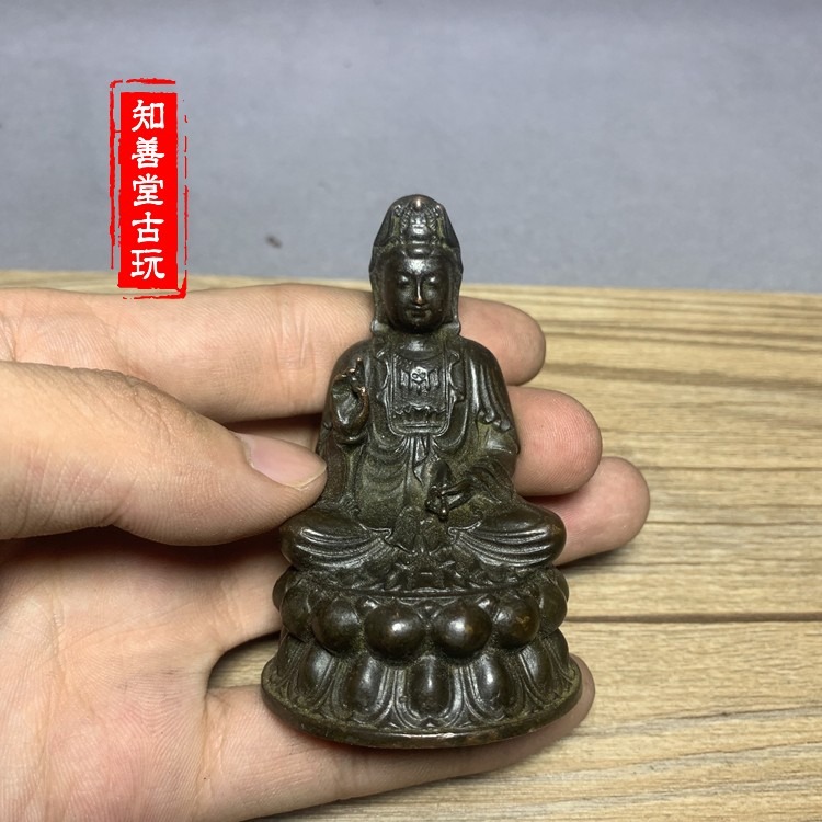 仿古佛像坐蓮觀音菩薩小銅像擺件銅雕銅器古玩雜項銅佛像觀音2款-細節圖4