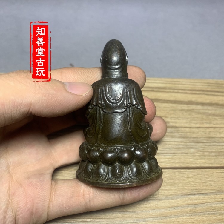 仿古佛像坐蓮觀音菩薩小銅像擺件銅雕銅器古玩雜項銅佛像觀音2款-細節圖5