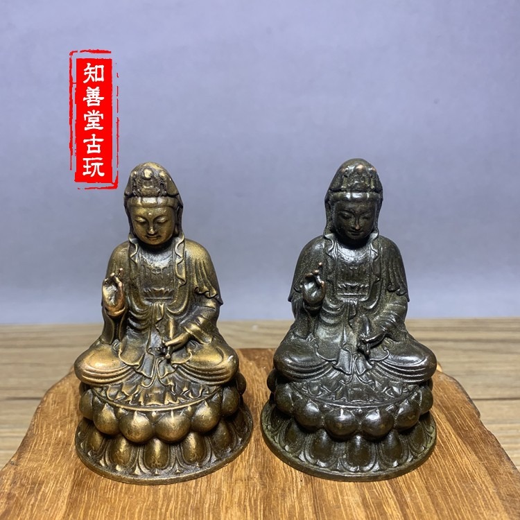 仿古佛像坐蓮觀音菩薩小銅像擺件銅雕銅器古玩雜項銅佛像觀音2款-細節圖6