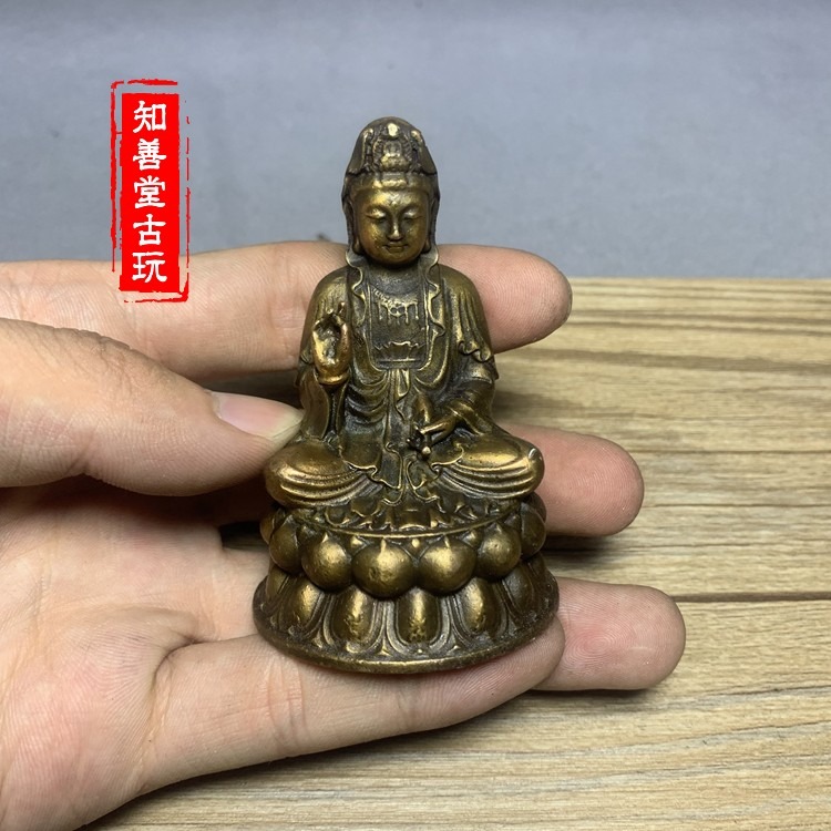 仿古佛像坐蓮觀音菩薩小銅像擺件銅雕銅器古玩雜項銅佛像觀音2款-細節圖7