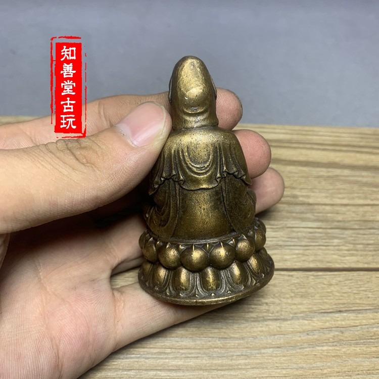 仿古佛像坐蓮觀音菩薩小銅像擺件銅雕銅器古玩雜項銅佛像觀音2款-細節圖8