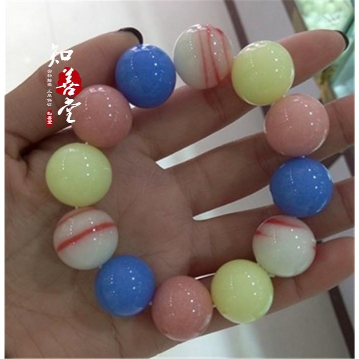 天然夜光石多寶珠夜明珠夜光石七彩手鏈 情侶款圓珠螢石佛珠手串-細節圖6