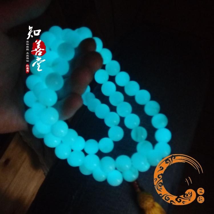 天然夜光石72顆佛珠念珠14mm高硬度夜光球佛珠夜光螢石佛珠-細節圖6