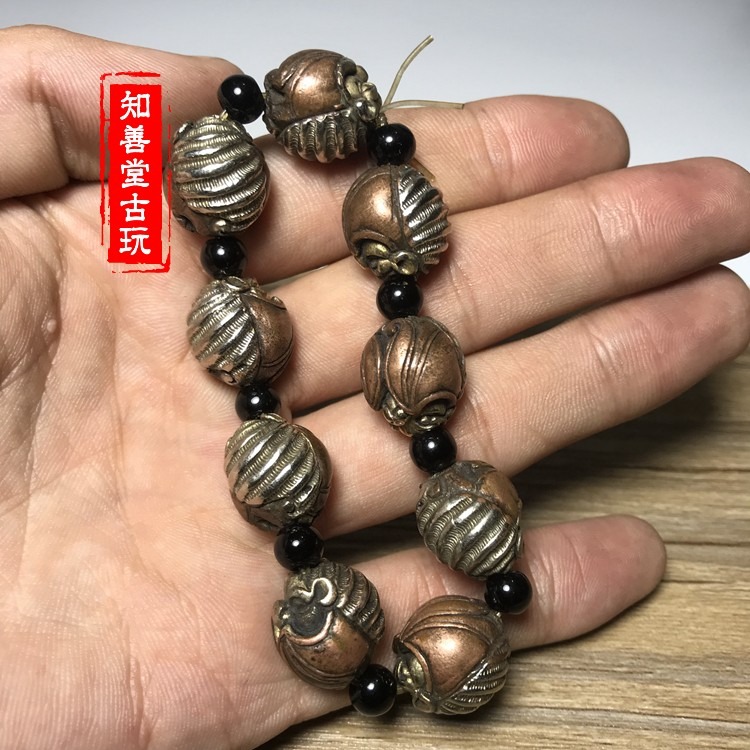 實心純銅鎏金銀雕刻福獸蝙蝠手鏈手串藏飾純銅手鏈銅古玩-細節圖9