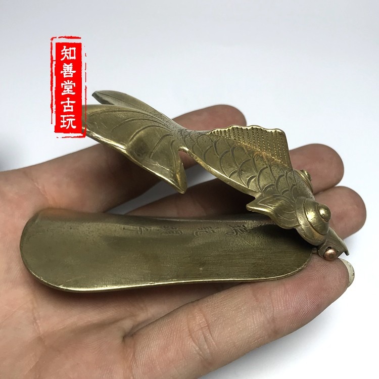 仿古復古做舊 純銅黃銅金魚鞋拔子 提鞋器 篆刻圖案 民國款式-細節圖5