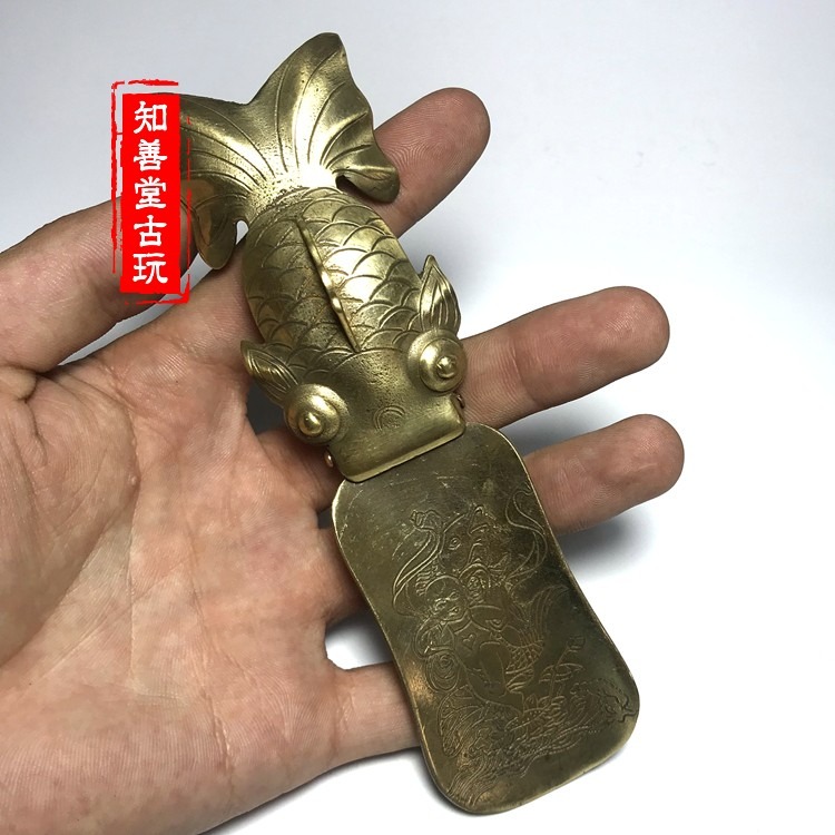 仿古復古做舊 純銅黃銅金魚鞋拔子 提鞋器 篆刻圖案 民國款式-細節圖6