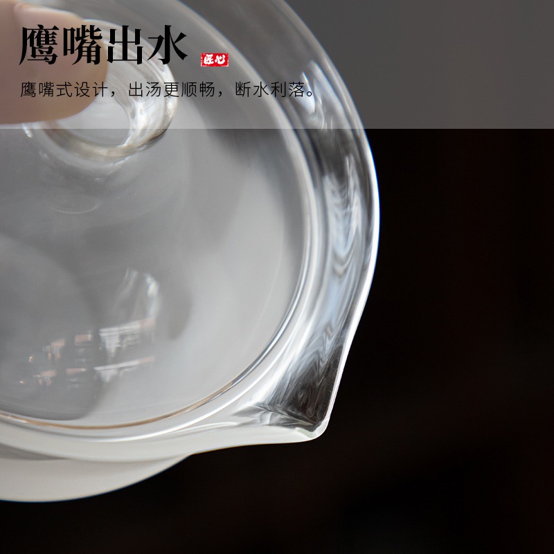 雲霧玻璃蓋碗單個防燙手三才手抓碗手工日式薄胎耐熱透明磨砂茶碗-細節圖4