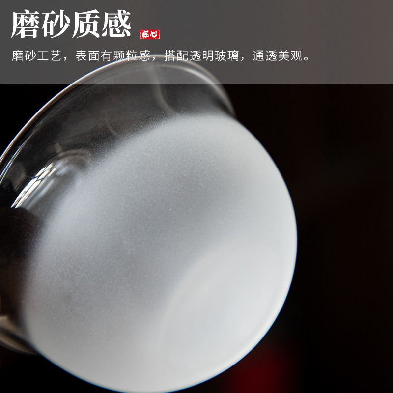 雲霧玻璃蓋碗單個防燙手三才手抓碗手工日式薄胎耐熱透明磨砂茶碗-細節圖5