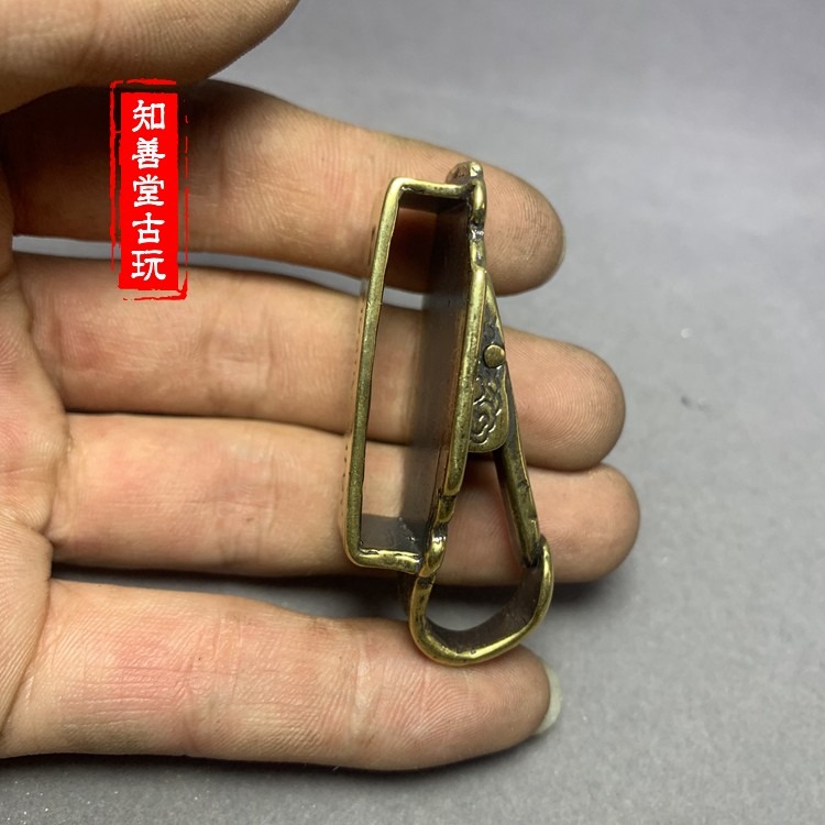 古玩銅器古董雜項收藏仿古壓花老黃銅皮帶扣鑰匙扣老物件老貨-細節圖3