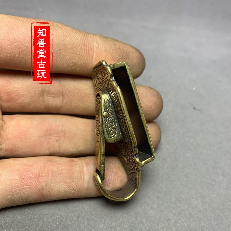 古玩銅器古董雜項收藏仿古壓花老黃銅皮帶扣鑰匙扣老物件老貨-細節圖4