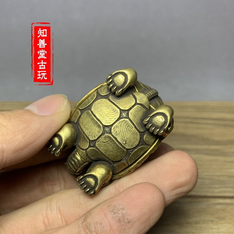 黃銅龍頭龜小擺件銅龜手把件仿古微雕銅藝古玩銅器銅雕鑄銅龜玩件-細節圖4