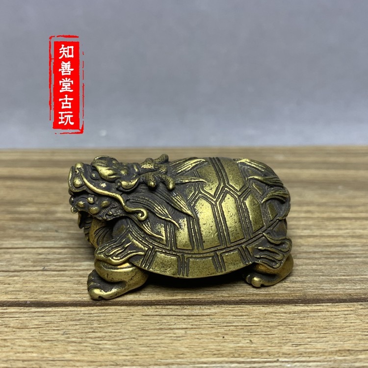 黃銅龍頭龜小擺件銅龜手把件仿古微雕銅藝古玩銅器銅雕鑄銅龜玩件-細節圖5