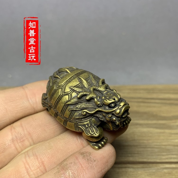黃銅龍頭龜小擺件銅龜手把件仿古微雕銅藝古玩銅器銅雕鑄銅龜玩件-細節圖8