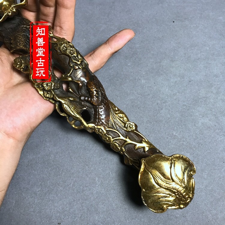 特價仿古鎏金銅如意擺件龍如意招財納福家居裝飾工藝禮品古玩收藏-細節圖3