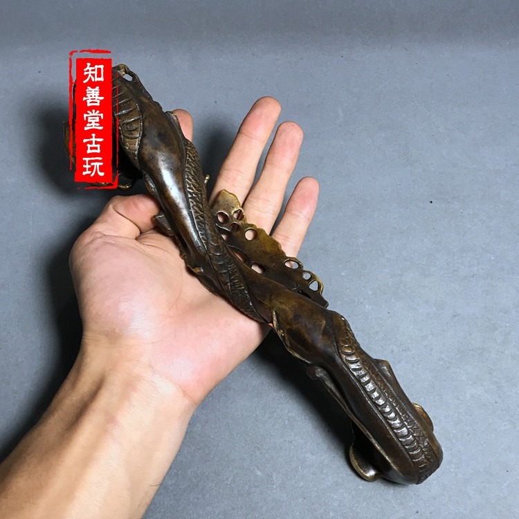 特價仿古鎏金銅如意擺件龍如意招財納福家居裝飾工藝禮品古玩收藏-細節圖4