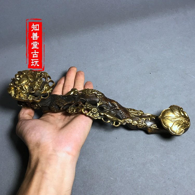 特價仿古鎏金銅如意擺件龍如意招財納福家居裝飾工藝禮品古玩收藏-細節圖6
