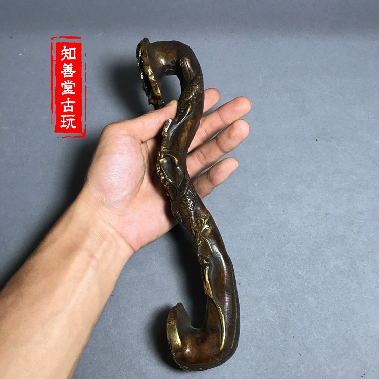 特價仿古鎏金銅如意擺件龍如意招財納福家居裝飾工藝禮品古玩收藏-細節圖7