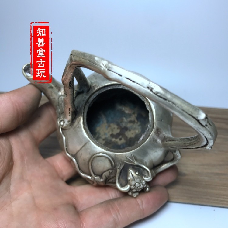 白銅鍍銀精品銅器 銅壺水壺茶壺 南瓜手提壺酒壺裝飾禮品古玩收藏-細節圖8
