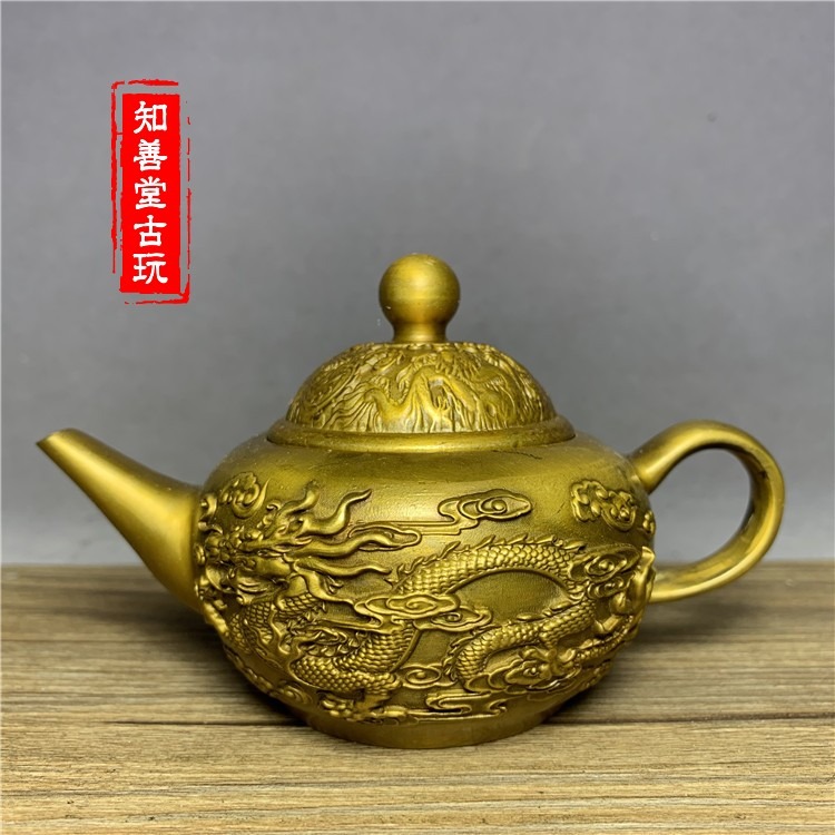 古玩銅器黃銅龍鳳壺純銅酒壺水壺老銅壺乾隆年制仿古精工家居裝飾-細節圖6