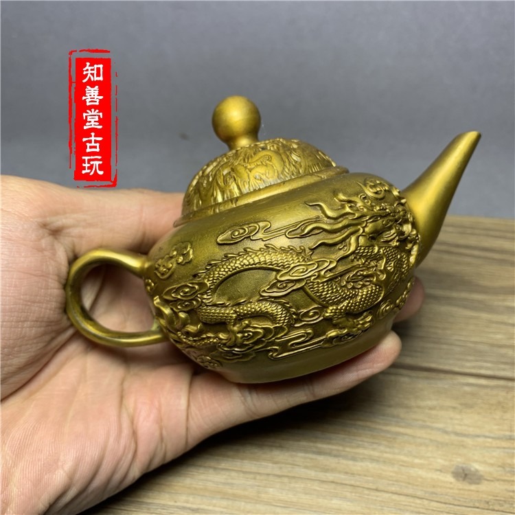 古玩銅器黃銅龍鳳壺純銅酒壺水壺老銅壺乾隆年制仿古精工家居裝飾-細節圖9