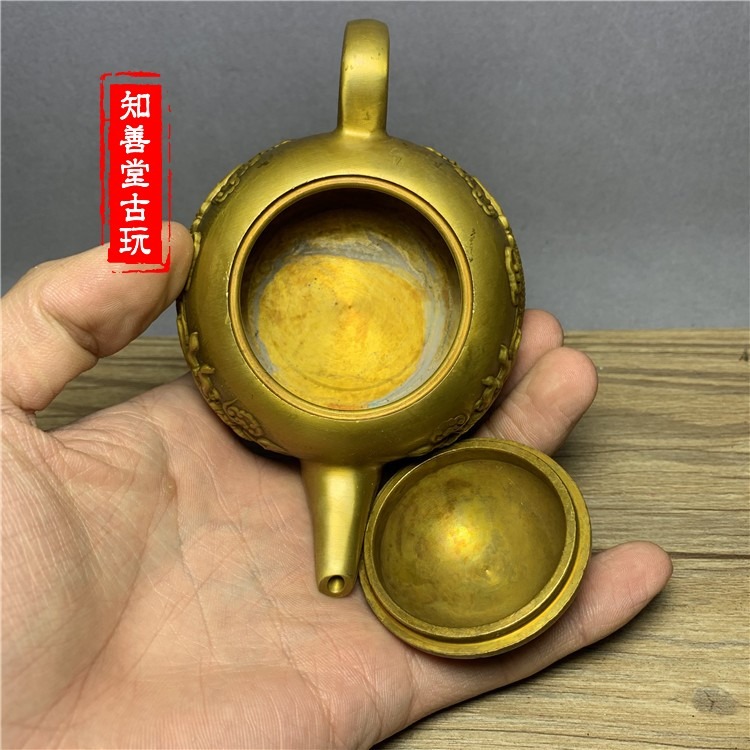 古玩銅器黃銅龍鳳壺純銅酒壺水壺老銅壺乾隆年制仿古精工家居裝飾-細節圖10