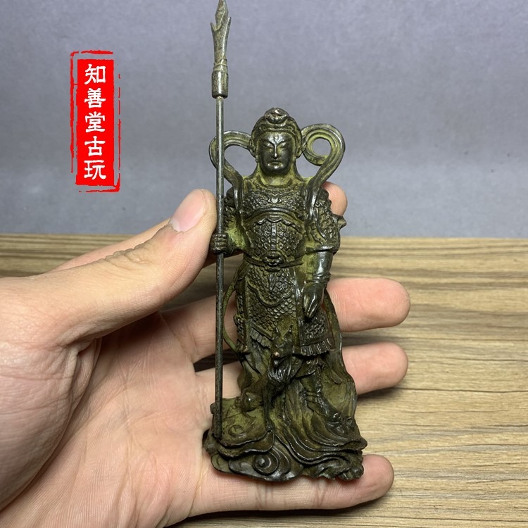 銅佛像二郎神楊戩道教郎君神擺件嘯天犬銅像三尖兩刃刀銅人神像-細節圖4