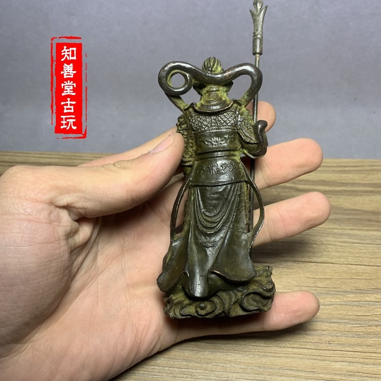 銅佛像二郎神楊戩道教郎君神擺件嘯天犬銅像三尖兩刃刀銅人神像-細節圖5