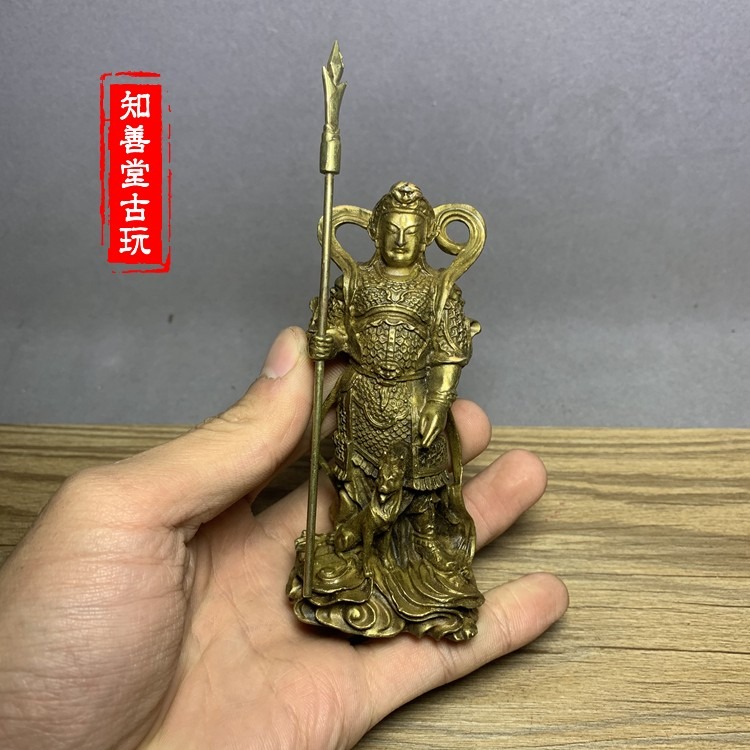 銅佛像二郎神楊戩道教郎君神擺件嘯天犬銅像三尖兩刃刀銅人神像-細節圖7