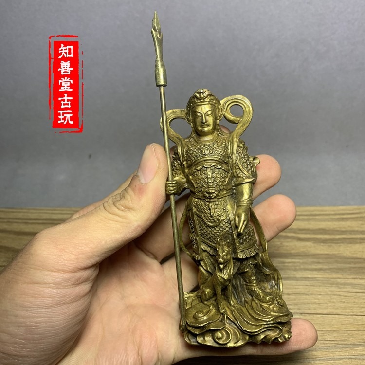 銅佛像二郎神楊戩道教郎君神擺件嘯天犬銅像三尖兩刃刀銅人神像-細節圖10
