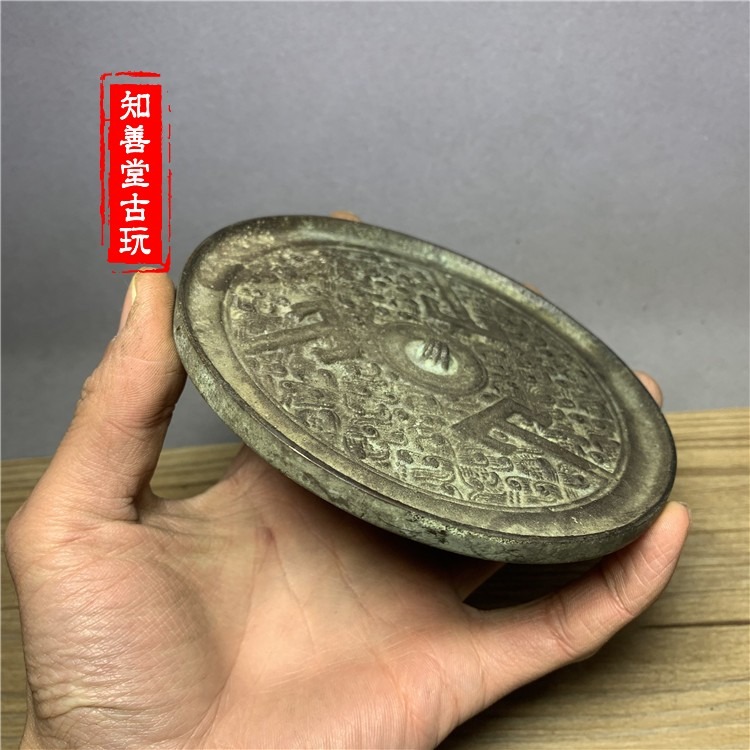 銅鏡 戰漢三山銅鏡擺件 古玩雜項銅鏡 仿古銅鏡古玩收藏-細節圖6
